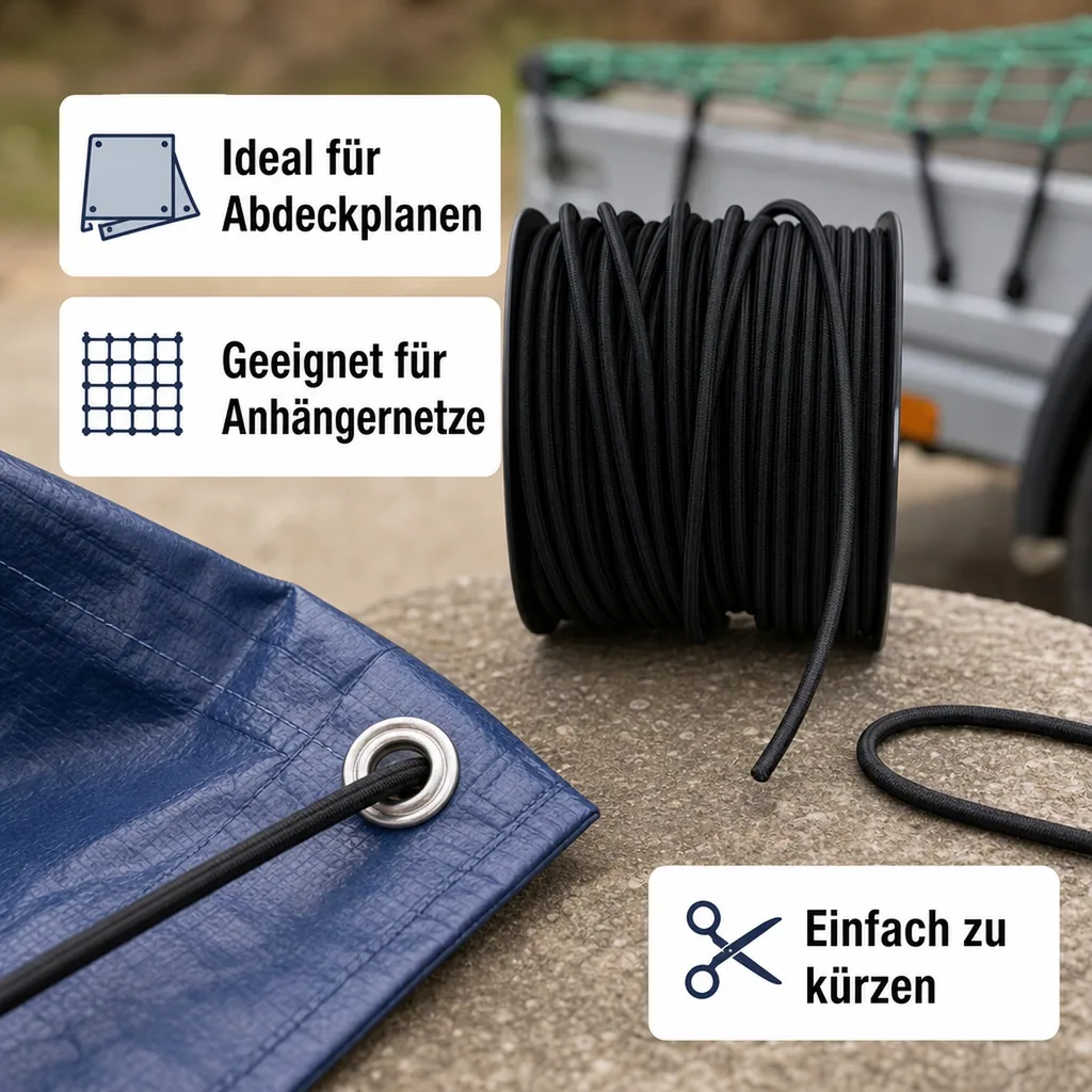 Expanderseil 8 mm, schwarz, 5 Meter, Gummiseil für Abdeckplane