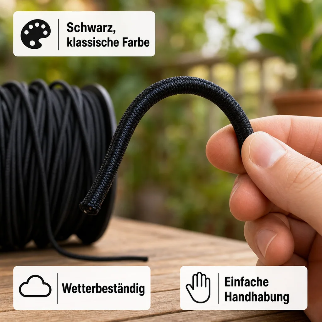 Expanderseil 8 mm, schwarz, 5 Meter, Gummiseil für Abdeckplane