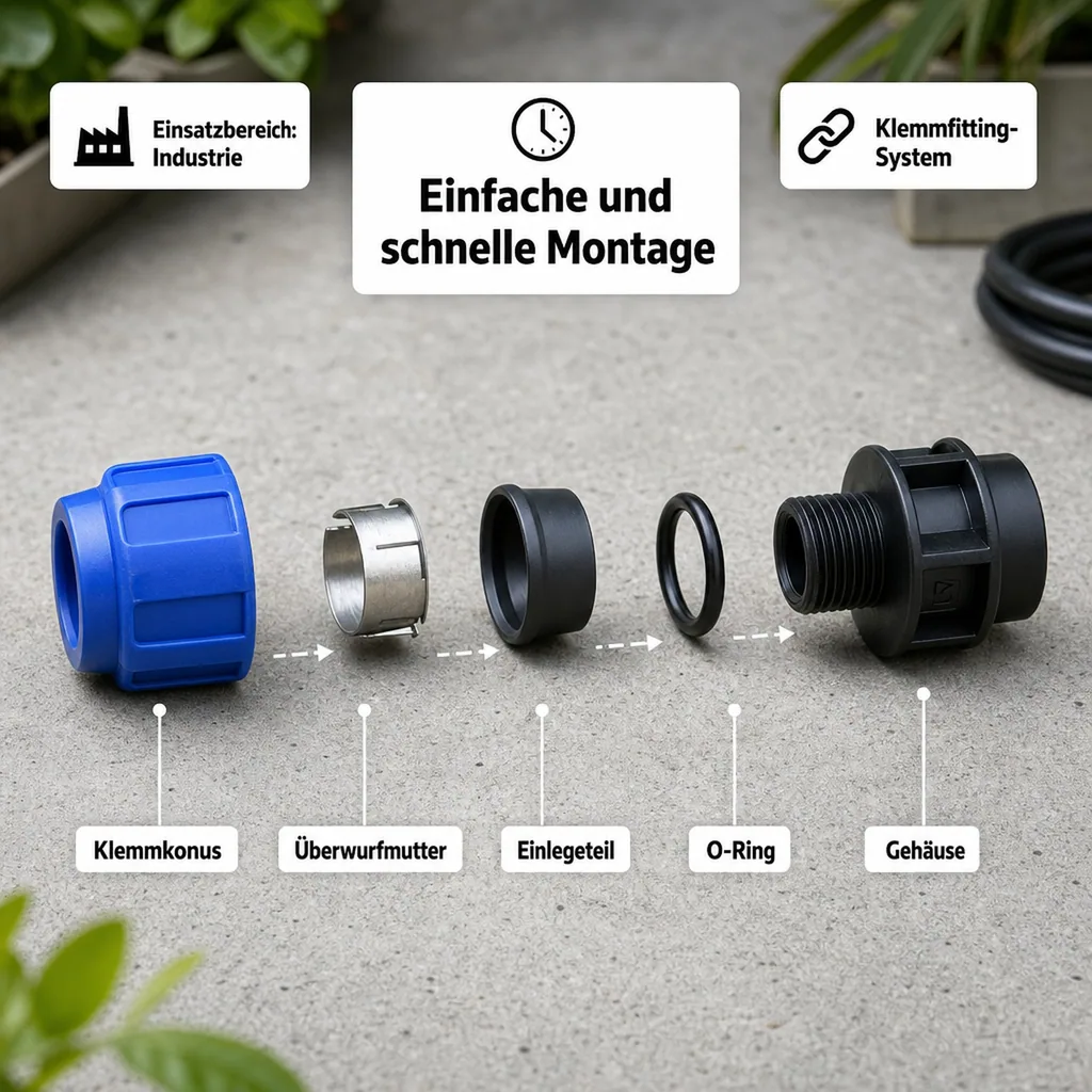 PE Rohr Verschraubung, 20mm Kupplung, 1/2 Zoll AG, Klemmverschraubung