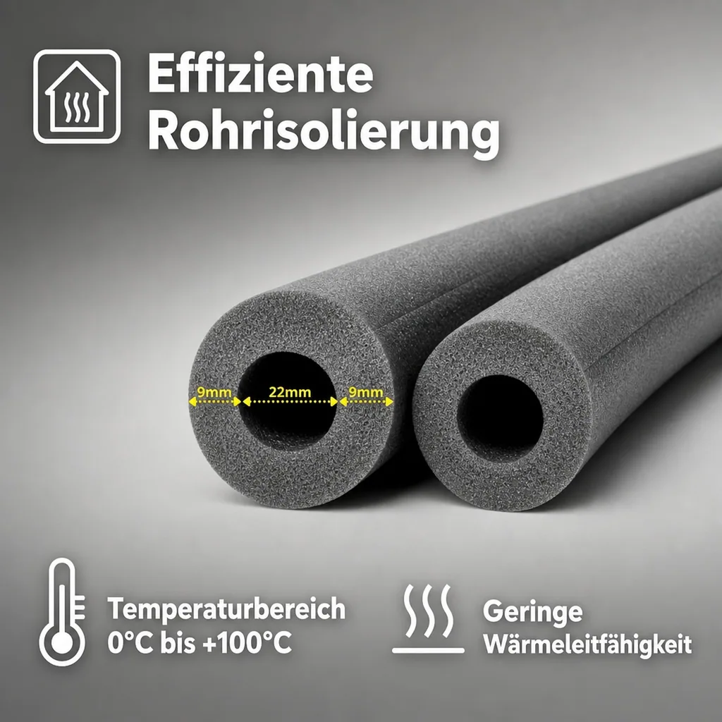 Isolierschlauch 22mm, 2m, Rohrisolierung, Heizungsrohr Isolierung