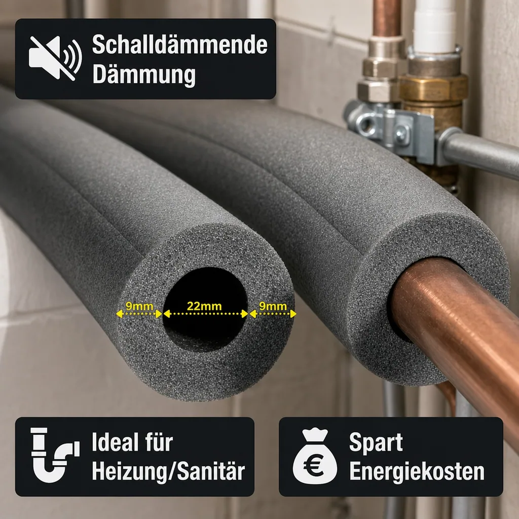 Isolierschlauch 22mm, 2m, Rohrisolierung, Heizungsrohr Isolierung