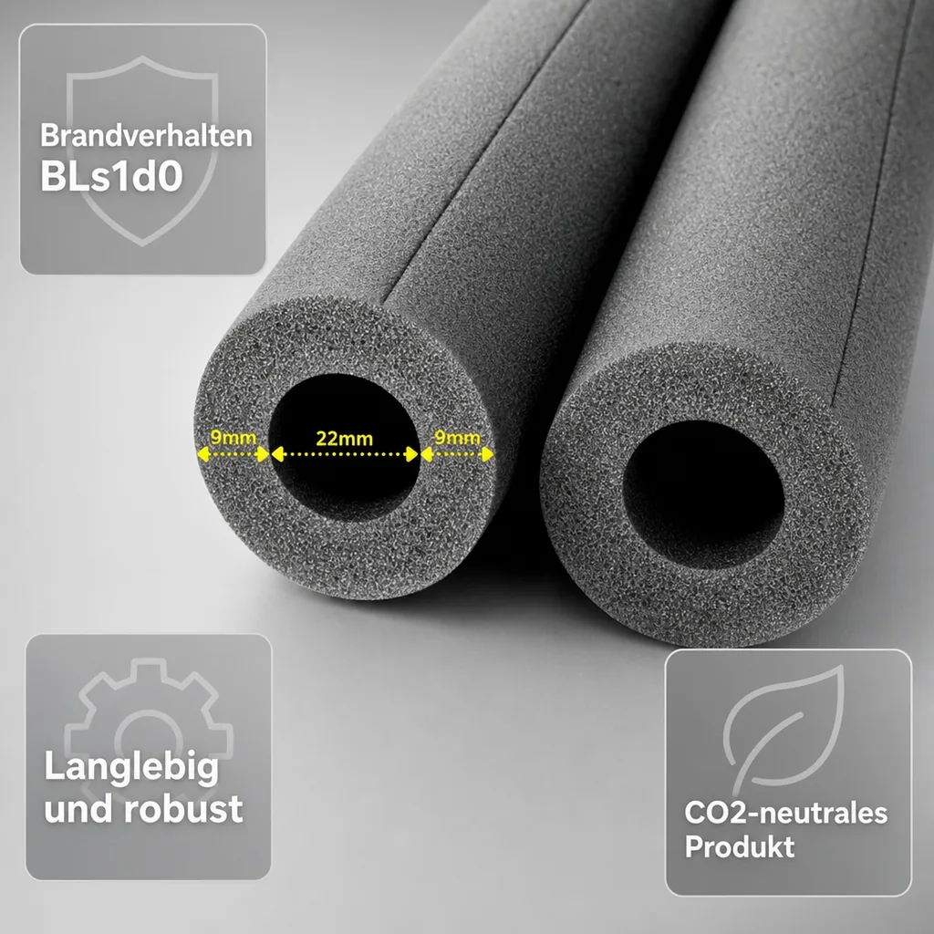 Isolierschlauch 22mm, 2m, Rohrisolierung, Heizungsrohr Isolierung