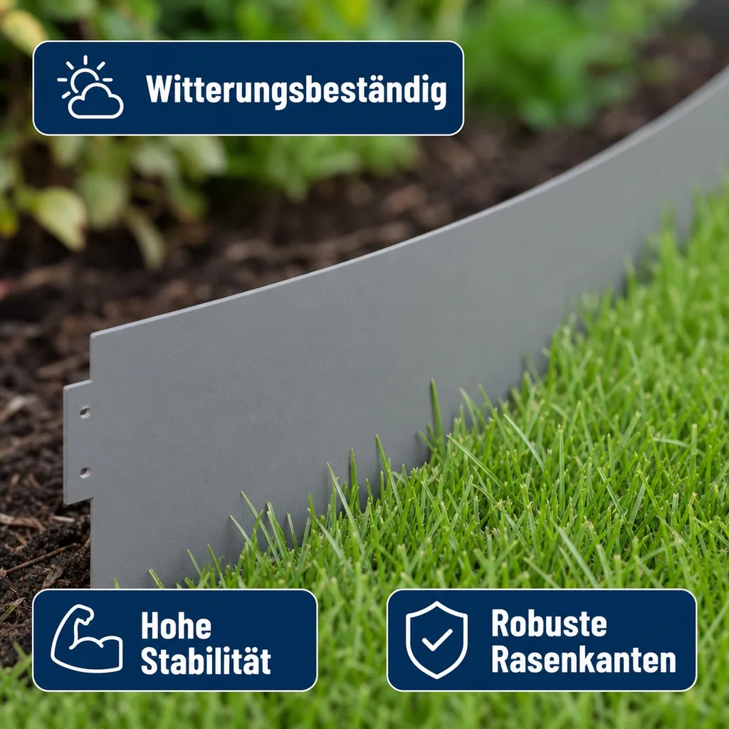 20er Set Rasenkanten Metall  Alu/Zink 18cm hoch, 20m lang | Rasenkanten | Beeteinfassung | Beetumrandung | Beetbegrenzungen