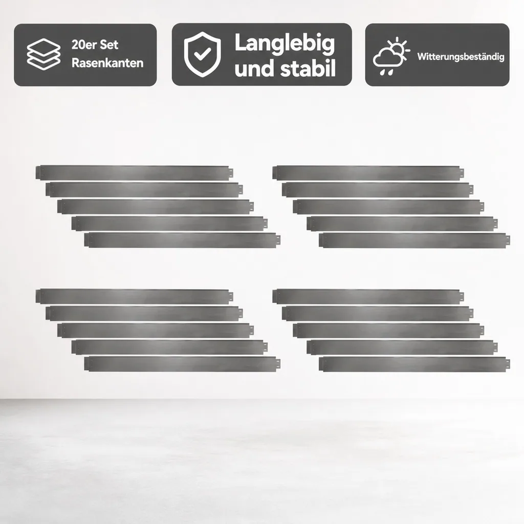 20er Set Rasenkanten Metall  Alu/Zink 18cm hoch, 20m lang | Rasenkanten | Beeteinfassung | Beetumrandung | Beetbegrenzungen