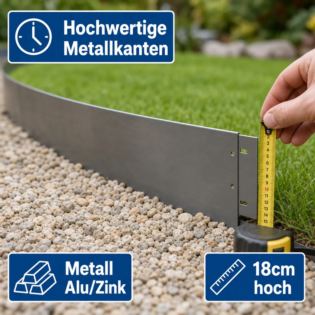 20er Set Rasenkanten Metall  Alu/Zink 18cm hoch, 20m lang | Rasenkanten | Beeteinfassung | Beetumrandung | Beetbegrenzungen