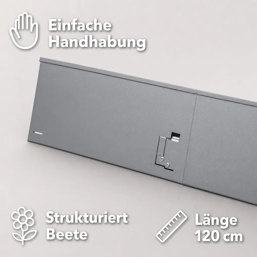 Rasenkanten Metall Höhe 13.5-18.5 cm Länge 120 cm  | Beeteinfassung | Beetumrandung | Beetbegrenzungen, Farbe: Grau; Größe: 1 Stück 18.5cm