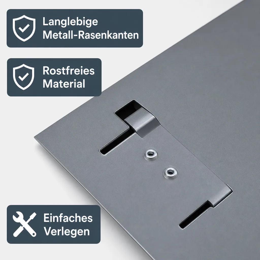 Rasenkanten Metall Höhe 13.5-18.5 cm Länge 120 cm  | Beeteinfassung | Beetumrandung | Beetbegrenzungen, Farbe: Grau; Größe: 1 Stück 18.5cm