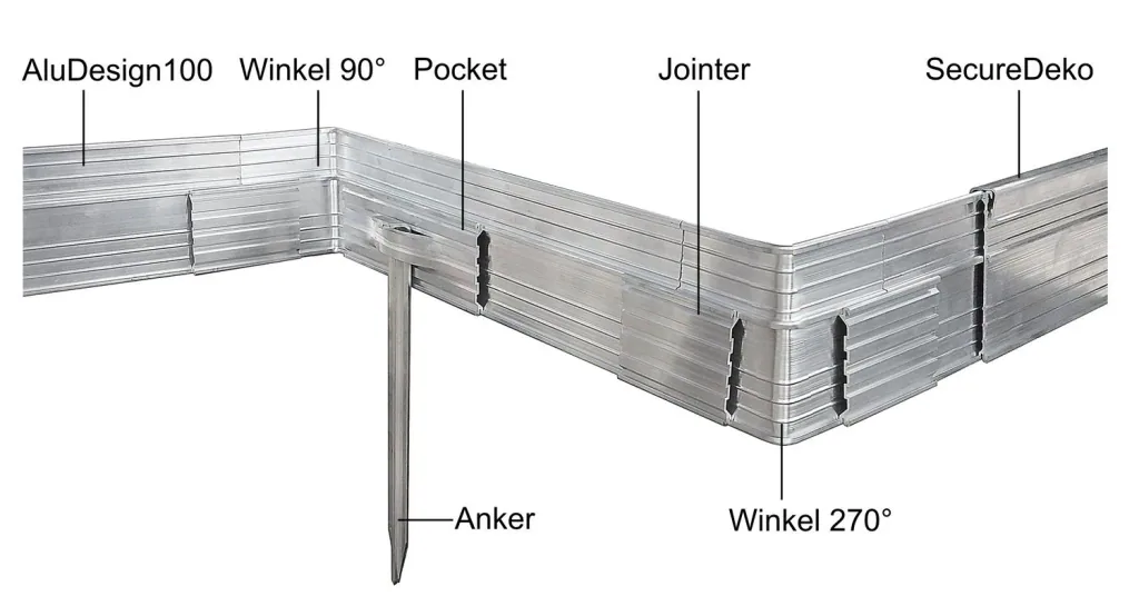Ultra Starke Alu Rasenkanten 10-14-24 cm, Breite: 14 cm; Menge: 5 Stück; Länge-GS: 2 m