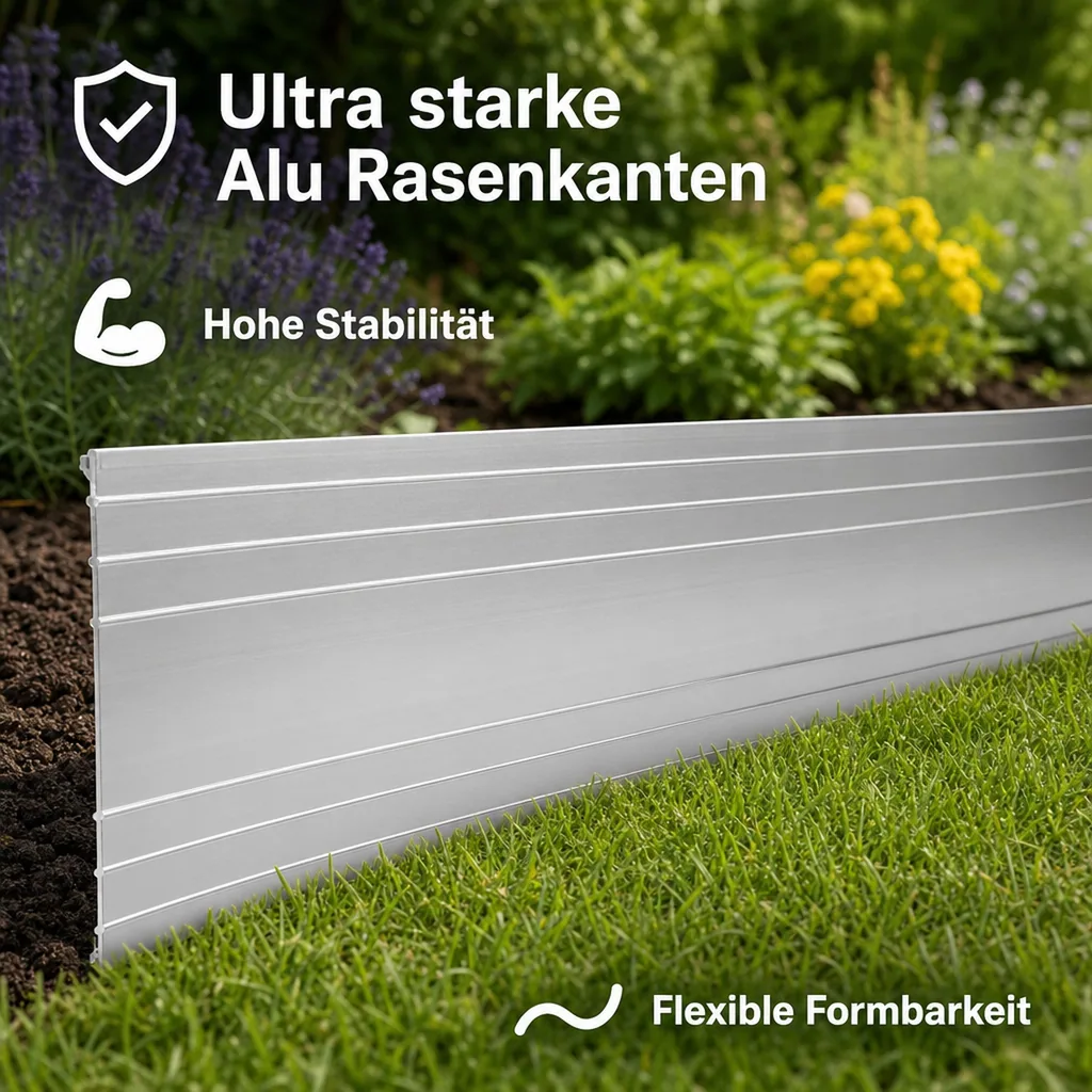 Ultra Starke Alu Rasenkanten 10-14-24 cm, Breite: 14 cm; Menge: 5 Stück; Länge-GS: 2 m