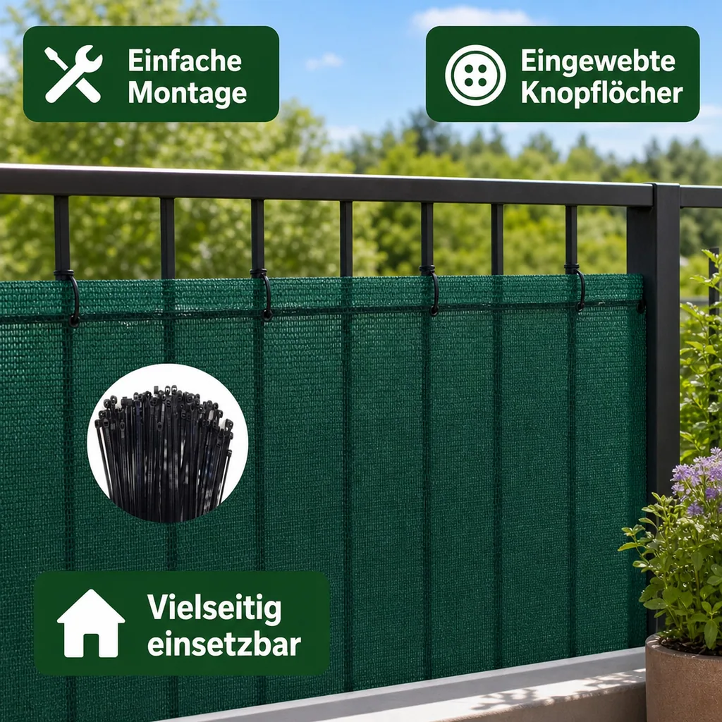 Sichtschutznetz, Windschutznetz, 1,8m x 25m, mit Befestigung, Gartenzaun