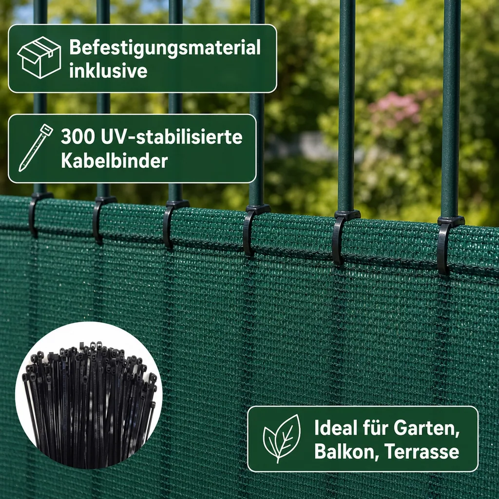 Sichtschutznetz, Windschutznetz, 1,8m x 25m, mit Befestigung, Gartenzaun