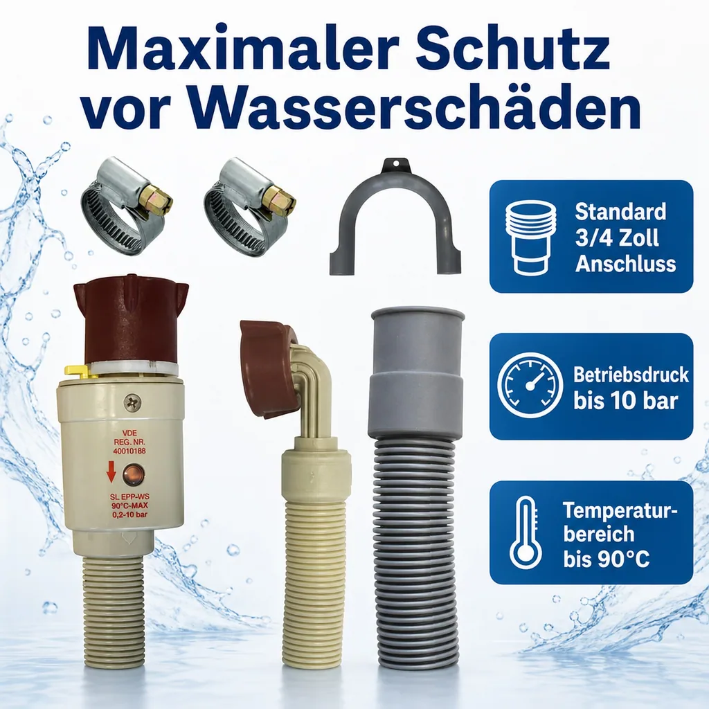 Aquastop Schlauch Set, 2,5m, Ablaufschlauch, Schlauchschellen, Waschmaschine Spülmaschine