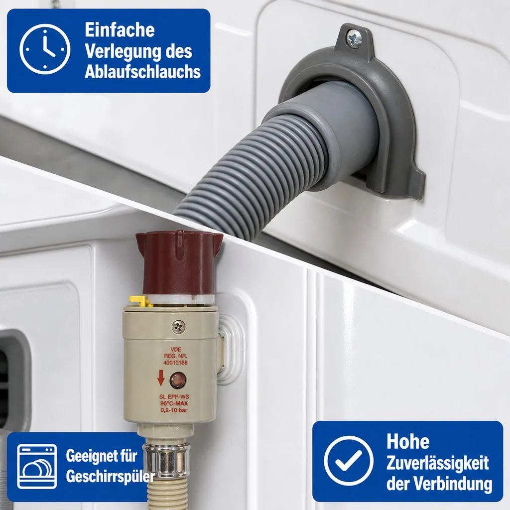 Aquastop Schlauch Set, 2,5m, Ablaufschlauch, Schlauchschellen, Waschmaschine Spülmaschine