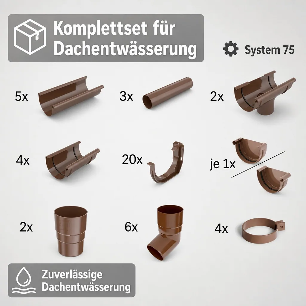 Regenrinne 10m braun, System 75