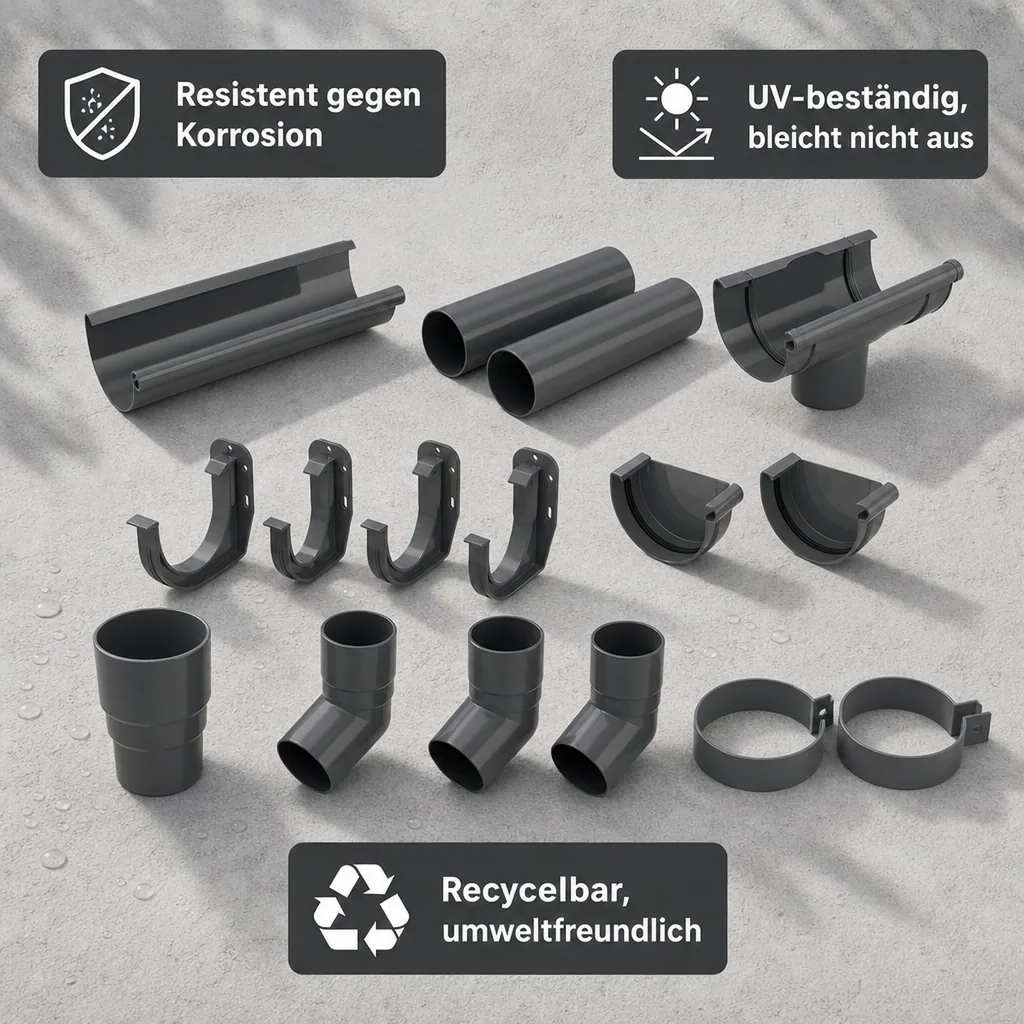 Regenrinne Set, Dachrinne 2m, graphit, System 75