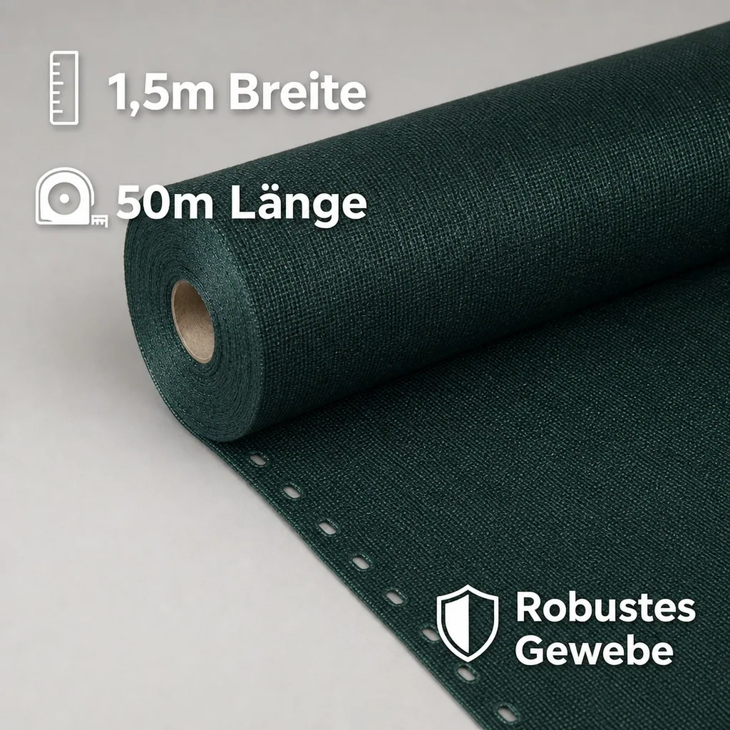 Sichtschutznetz, Windschutznetz 1,5m x 50m, HDPE, grün, Zaunblende