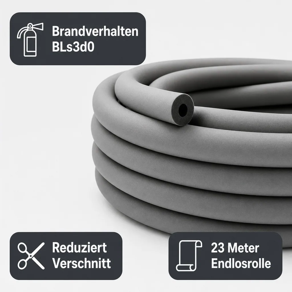 Rohrisolierung 22mm, Heizungsrohr Isolierung, 23m Rolle, flexibel, Grau