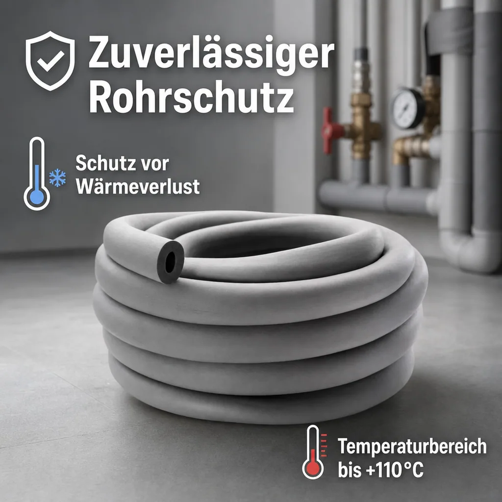 Rohrisolierung 22mm, Heizungsrohr Isolierung, 23m Rolle, flexibel, Grau