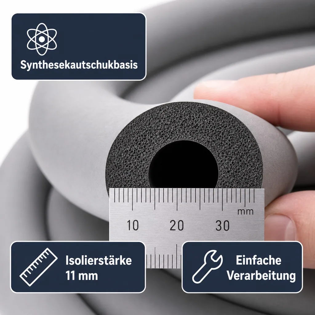 Rohrisolierung 22mm, Heizungsrohr Isolierung, 23m Rolle, flexibel, Grau