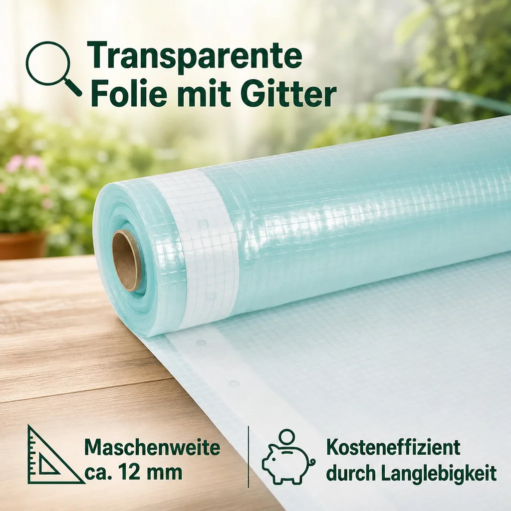Gitterfolie, Gewächshausfolie, Abdeckfolie, 3 Breite x 9 Meter