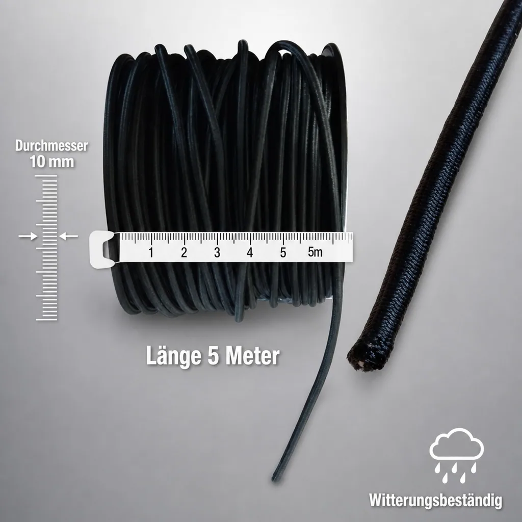 Expanderseil 10mm, schwarz, 5 Meter - Gummiseil für Plane & Anhängernetz
