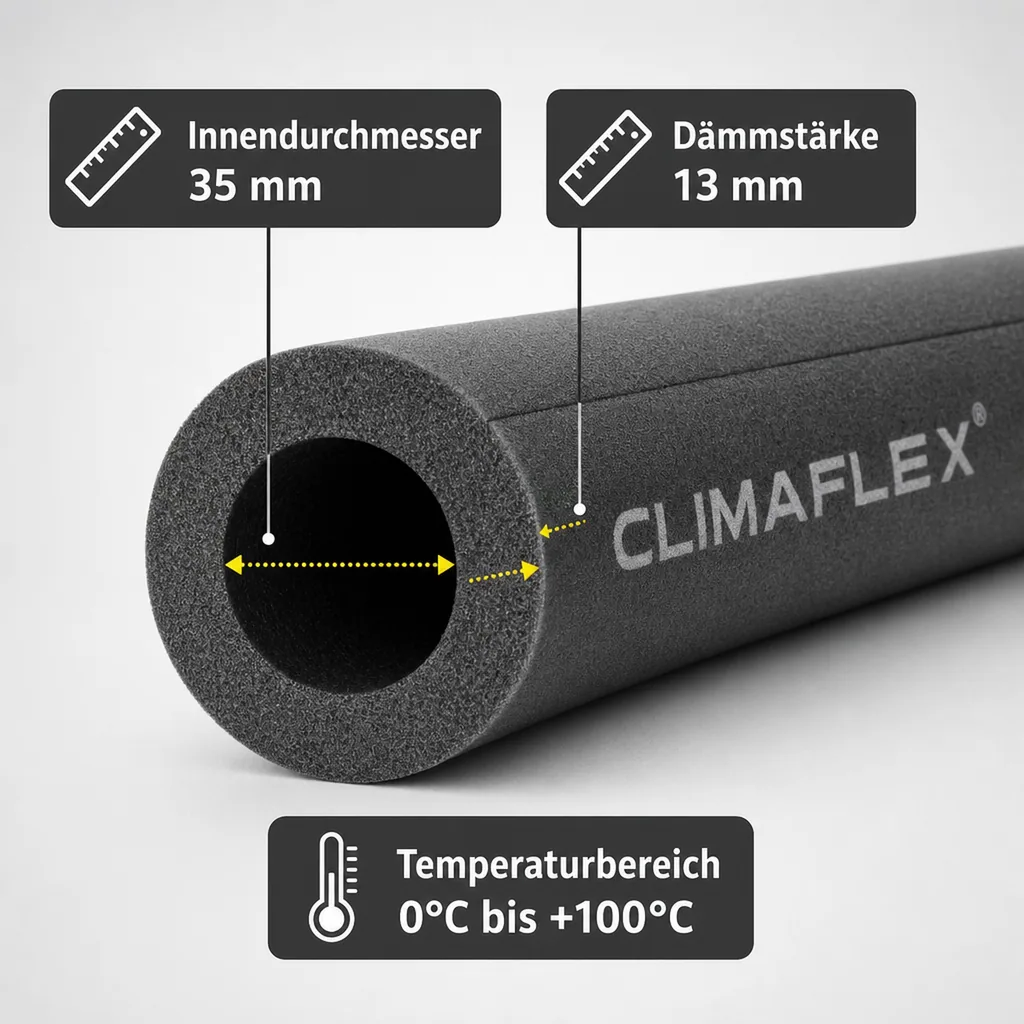 CLIMAFLEX® 2m Isolierschlauch, Rohrisolierung Ø35mm, 13mm Dämmung