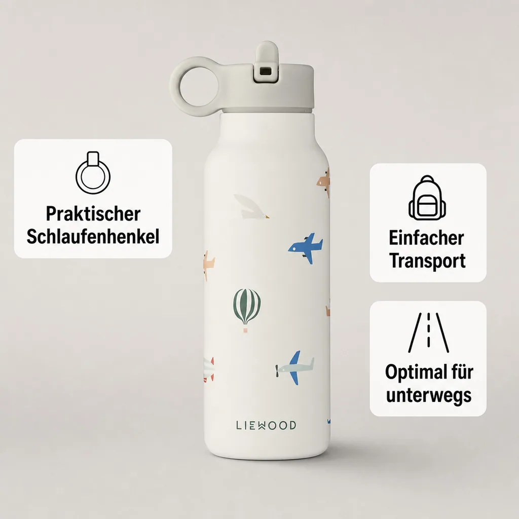 Liewood Falk Wasserflasche,Trinkflasche Kinder - Flieger / Ecru, 350 ml