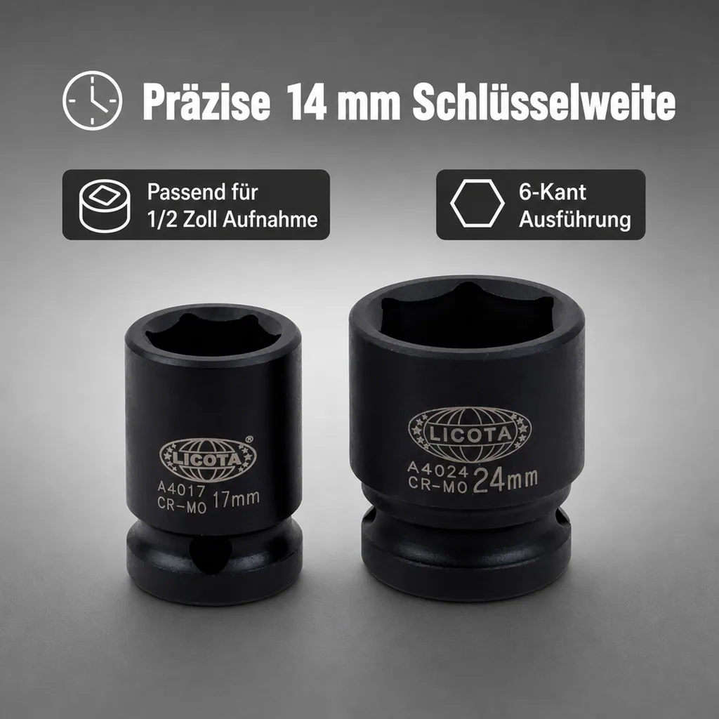 Schlagschraubernuss 1/2 Zoll SW 14, Industriequalität
