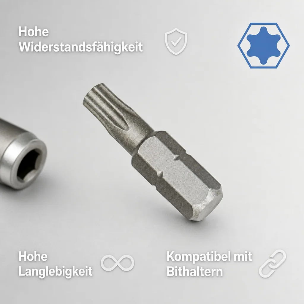 Innensechskant Bit T10, 25mm, 1/4 Zoll, S2 Stahl, Schrauberbit