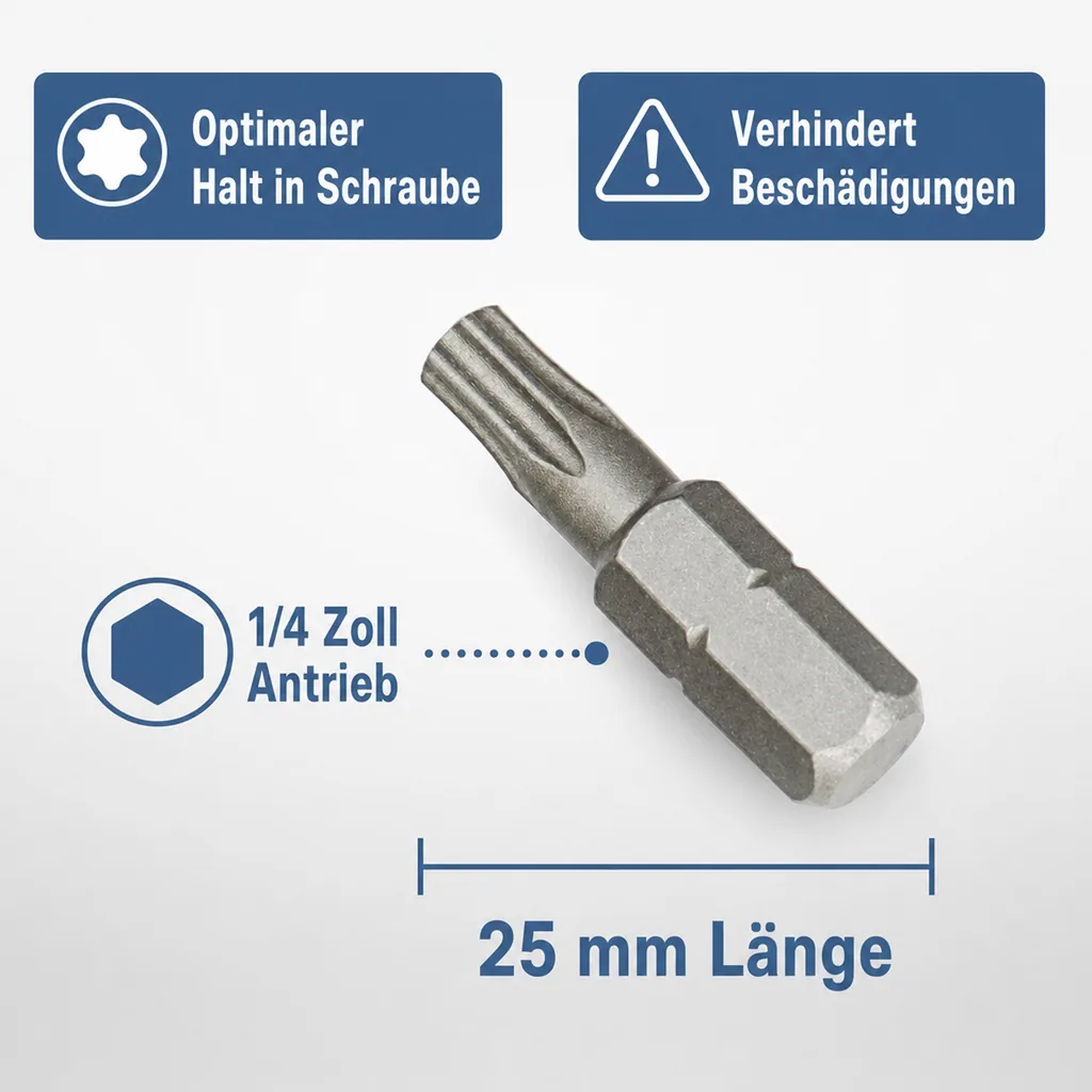 Innensechskant Bit T25, 1/4 Zoll, 25mm, S2 Stahl, Schrauberbit