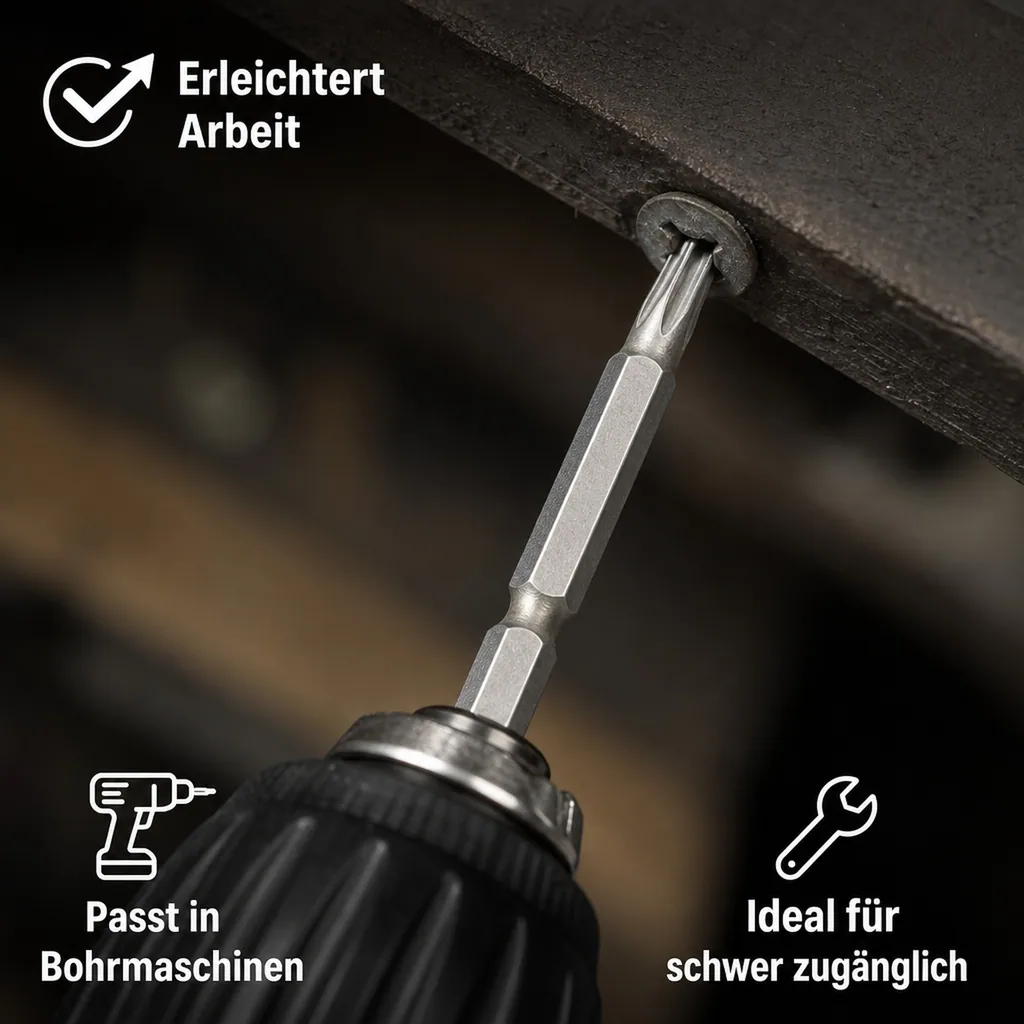 Innensechskant Bit, TT10 mit Stirnloch, 50mm, S2 Stahl, 1/4 Zoll