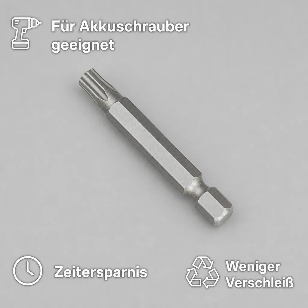 Innensechskant Bit, TT10 mit Stirnloch, 50mm, S2 Stahl, 1/4 Zoll