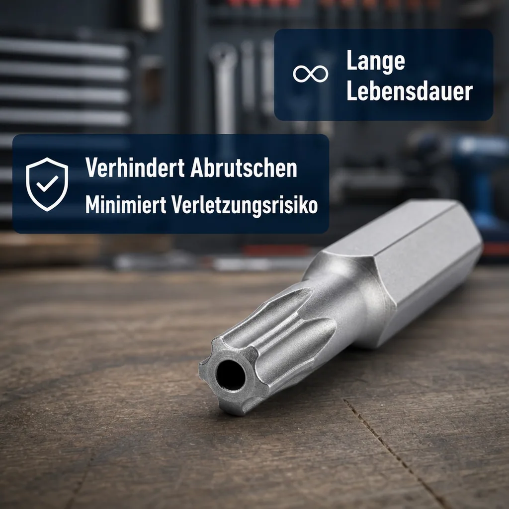 Innensechskant Bit, TT10 mit Stirnloch, 50mm, S2 Stahl, 1/4 Zoll