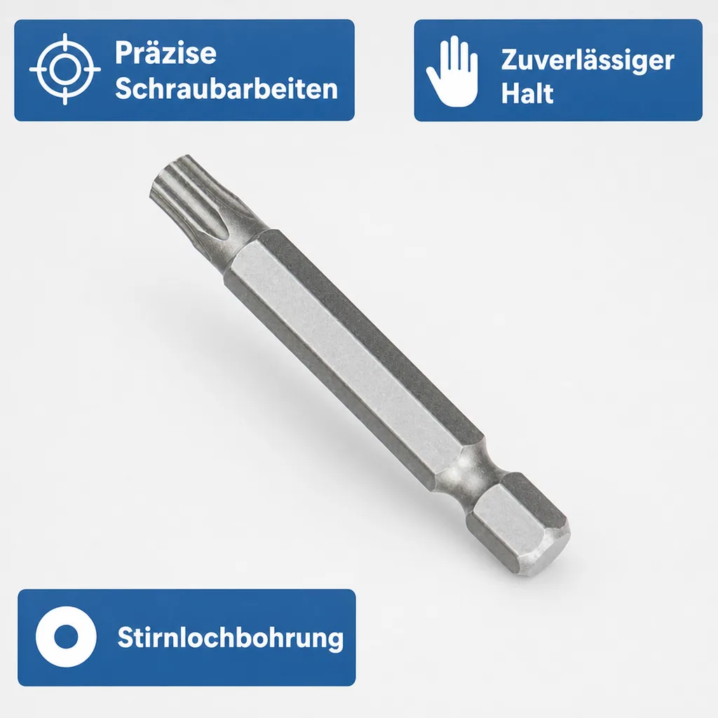 Innensechskant Bit, TT10 mit Stirnloch, 50mm, S2 Stahl, 1/4 Zoll