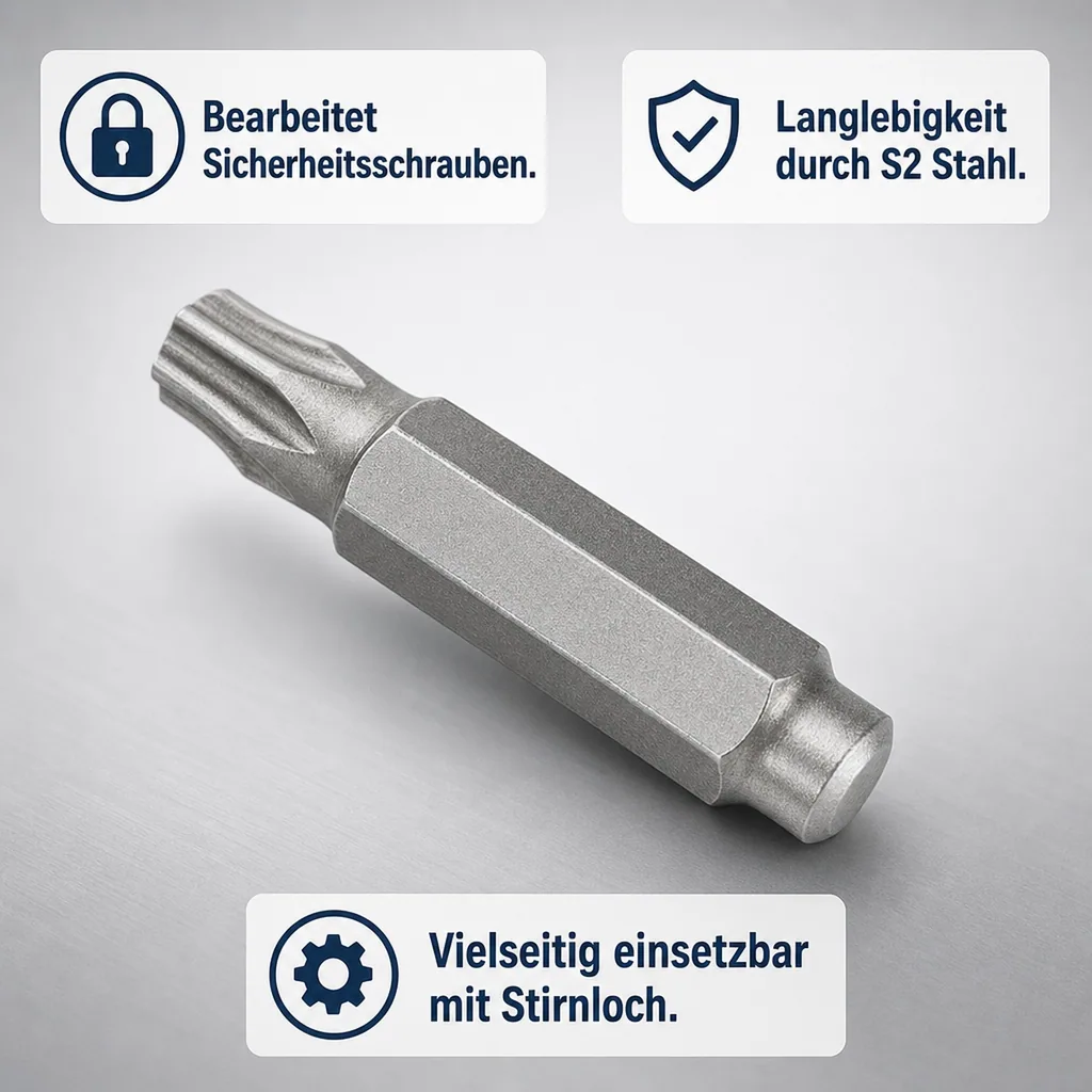 Innensechskant Bit, TT25 Bit, mit Stirnloch, 50mm, 1/4 Zoll, S2 Stahl