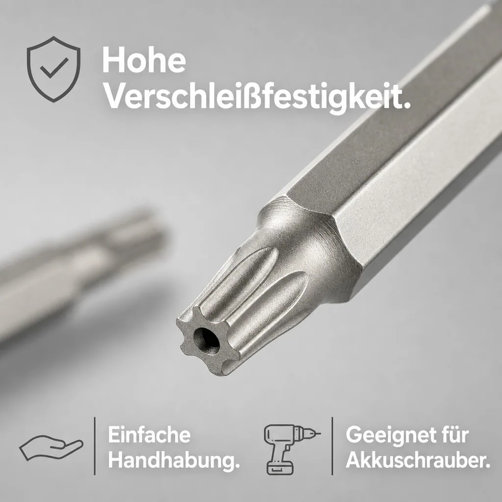 Innensechskant Bit, TT25 Bit, mit Stirnloch, 50mm, 1/4 Zoll, S2 Stahl