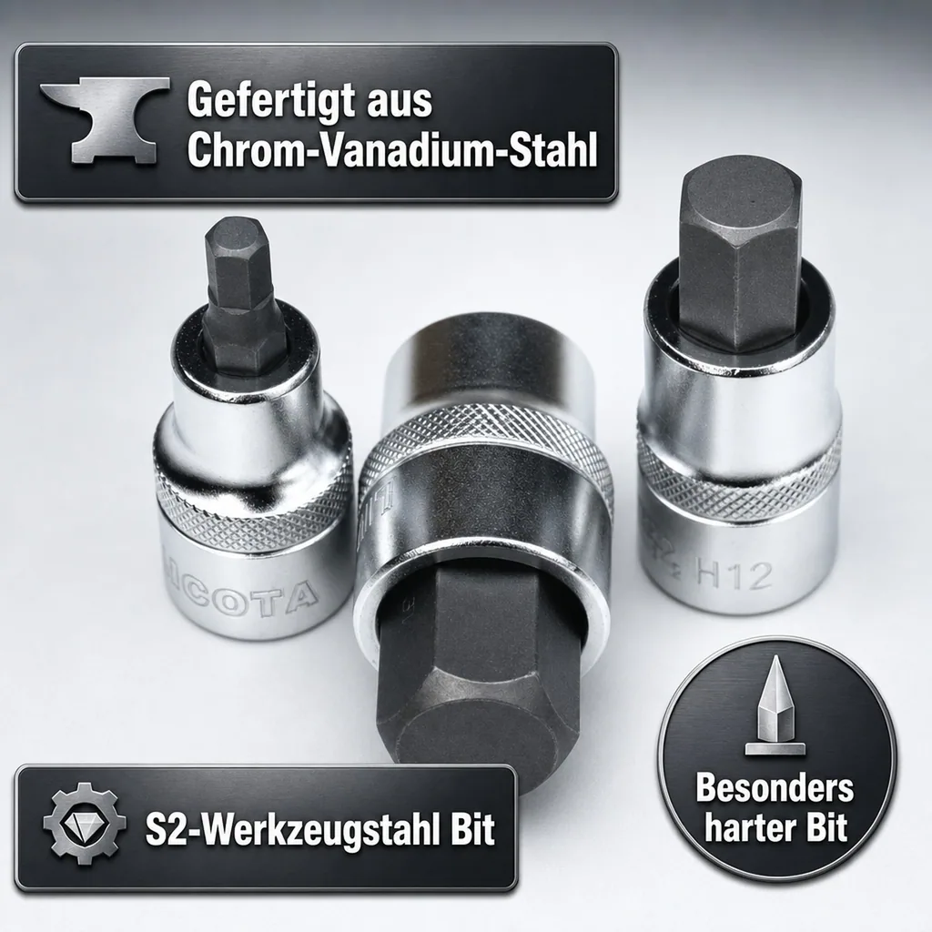 Innensechskant Nuss 1/2 Zoll H5 CrV, kurze Ausführung