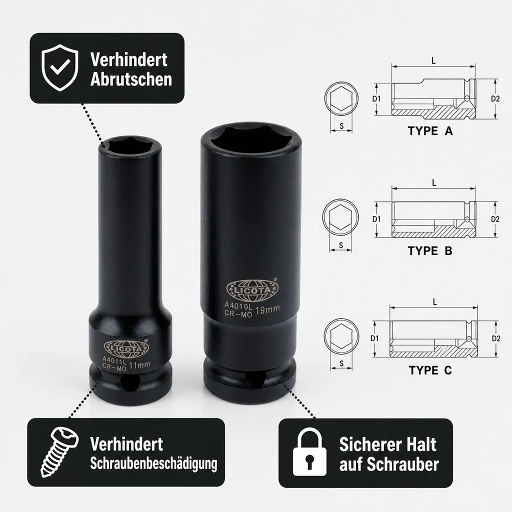Schlagschraubernuss 1/2 Zoll, 30mm, Cr-Mo, 6-Kant