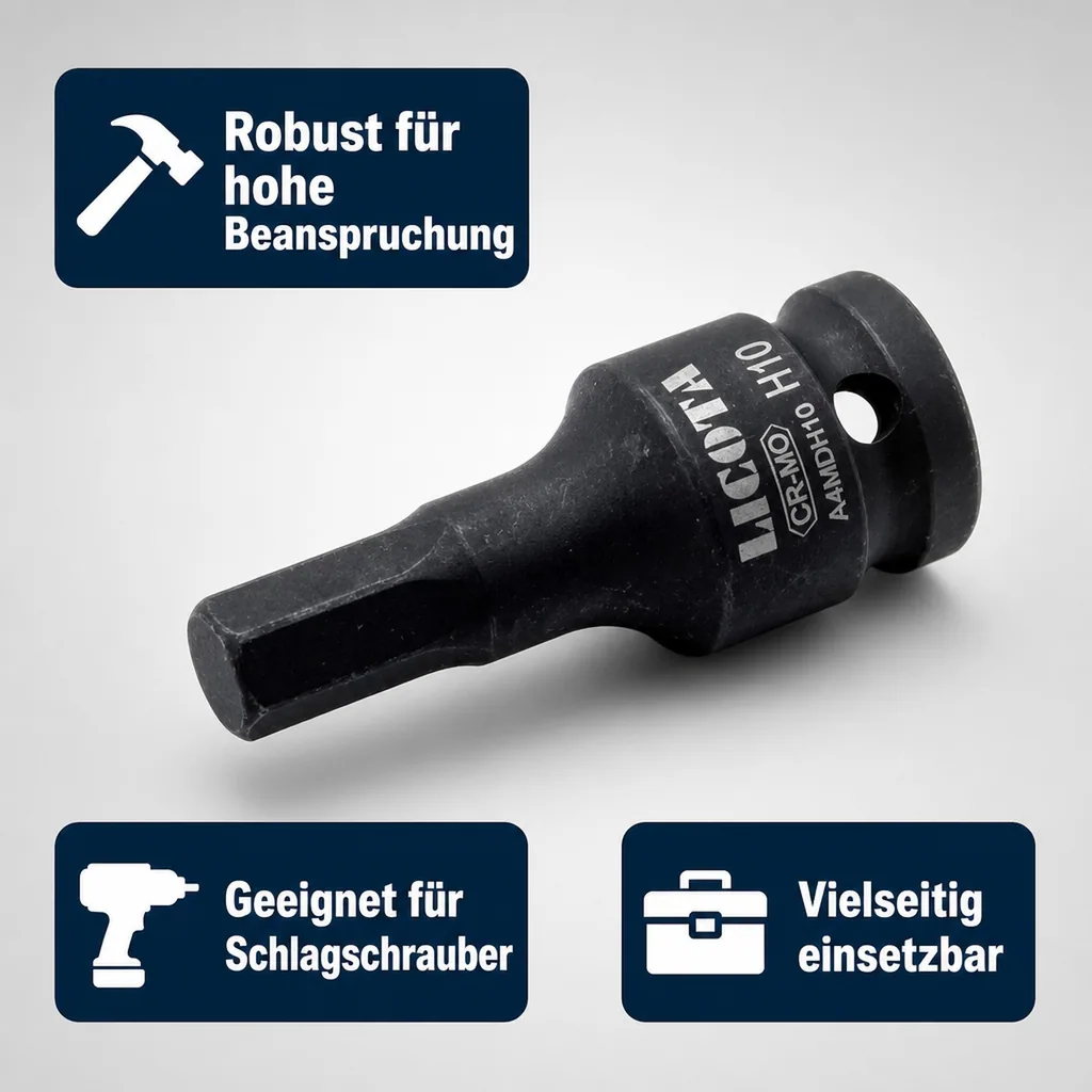 Innensechskant Nuss, 1/2 Zoll H10, Industriequalität, Cr-Mo Stahl