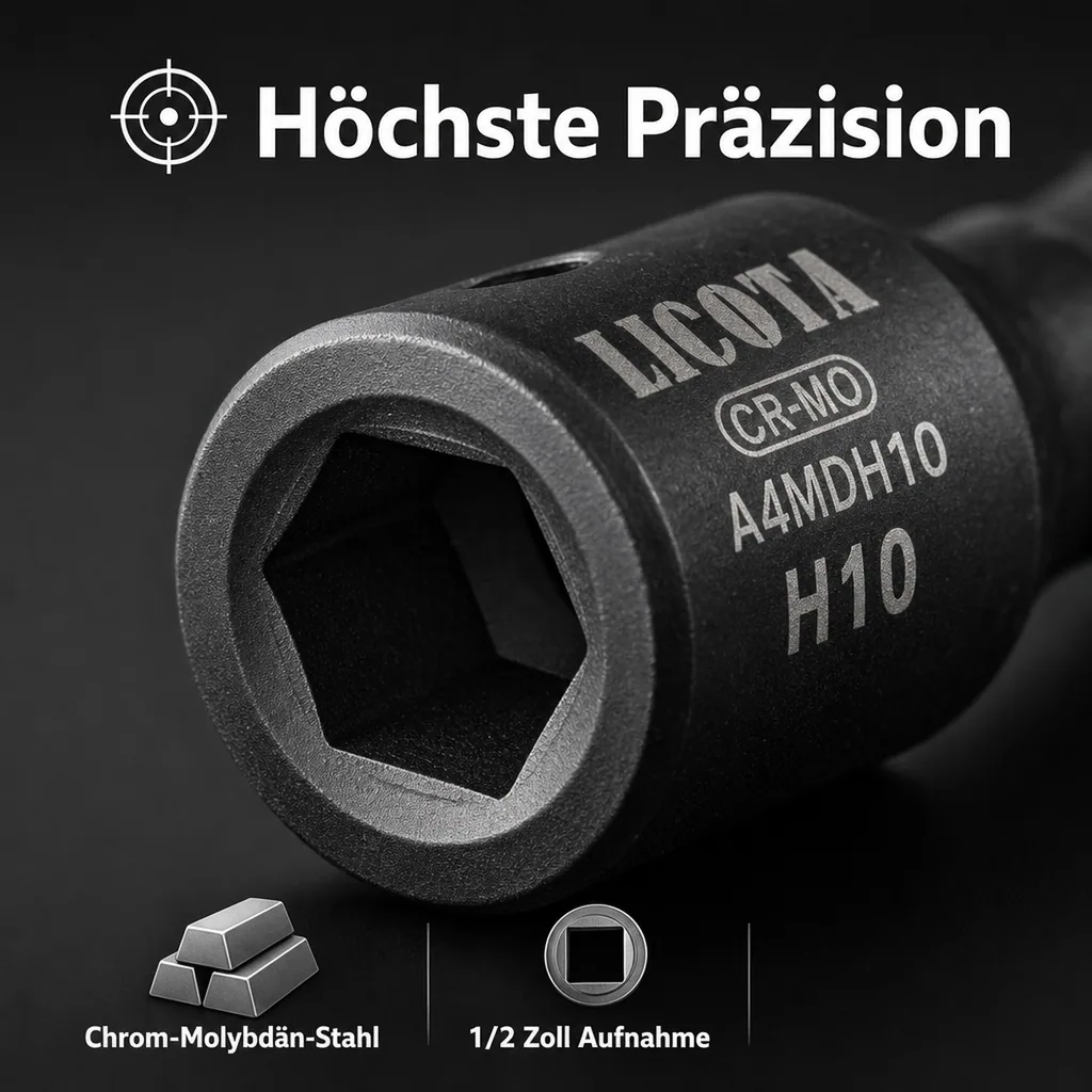 Innensechskant Nuss, 1/2 Zoll H10, Industriequalität, Cr-Mo Stahl