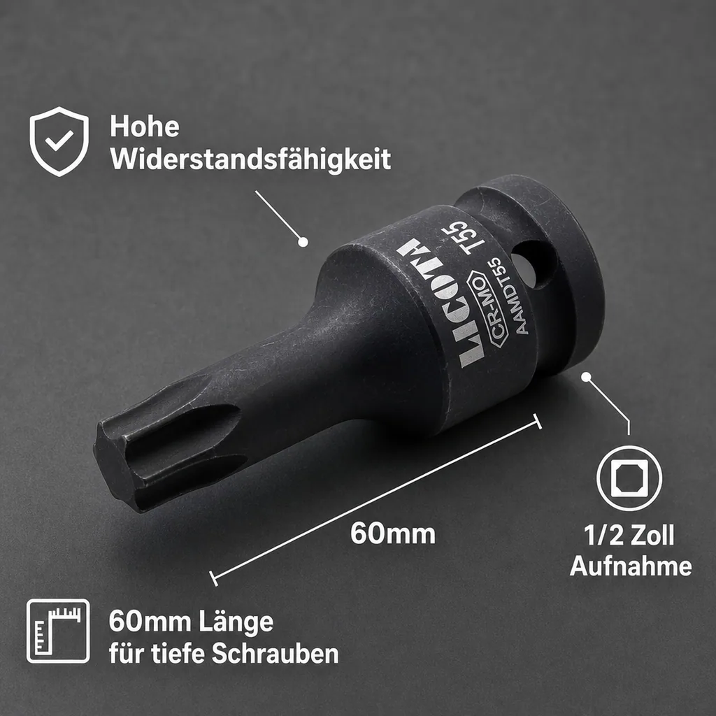 Innensechskant Nuss, 1/2 Zoll Innensechskant T10, Schlagschrauber Nuss, Werkstatt Werkzeug