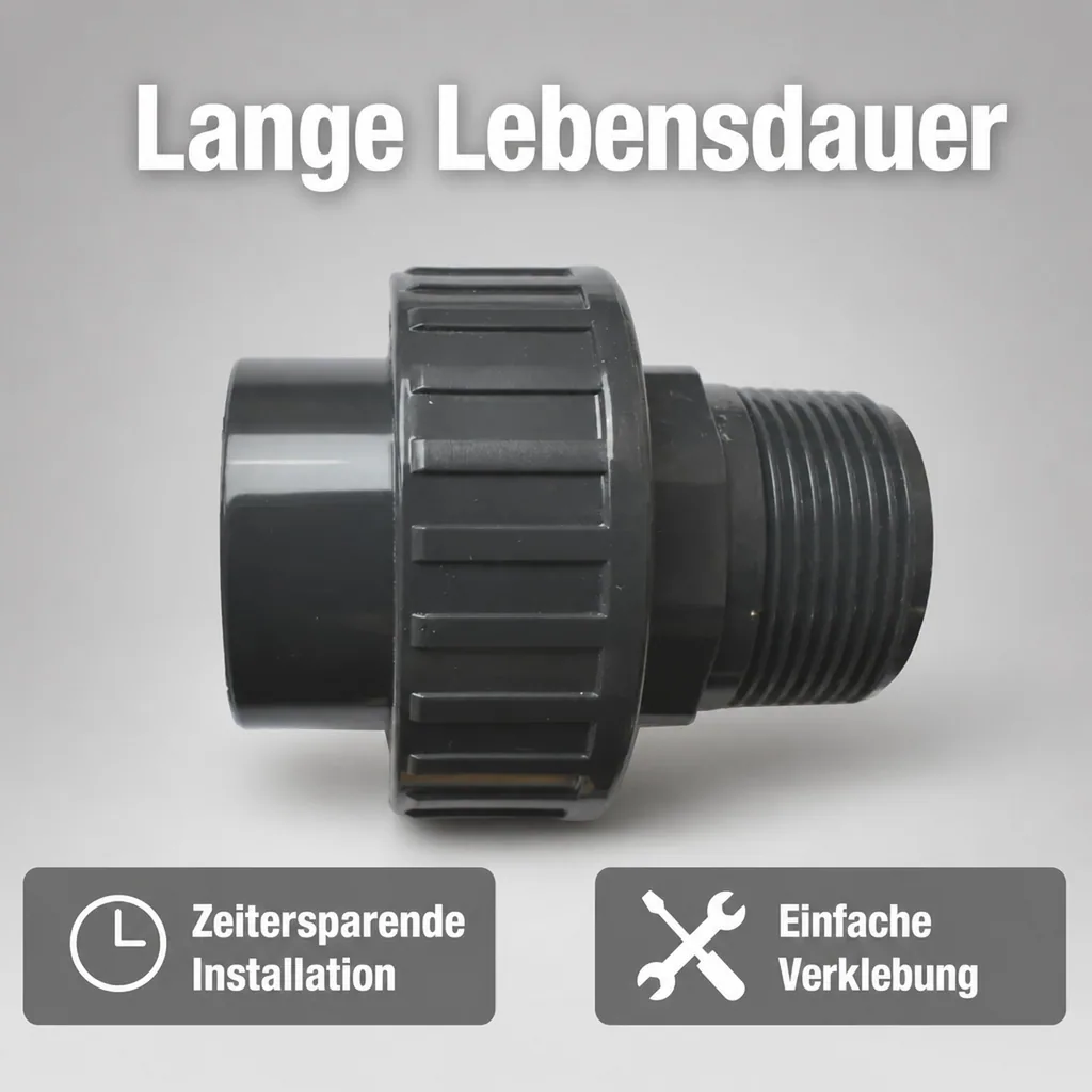 PVC Fittinge, PVC-U Verschraubung Klebemuffe 40mm, Rohrverbinder