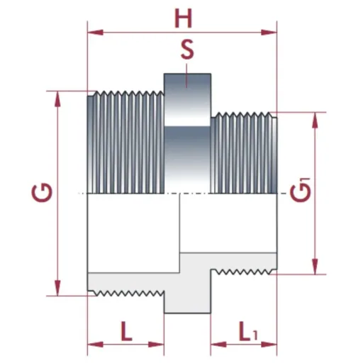 PVC Fitting, Reduzier Doppelnippel, 1 1/2" x 1", PVC-U, Rohrverbinder