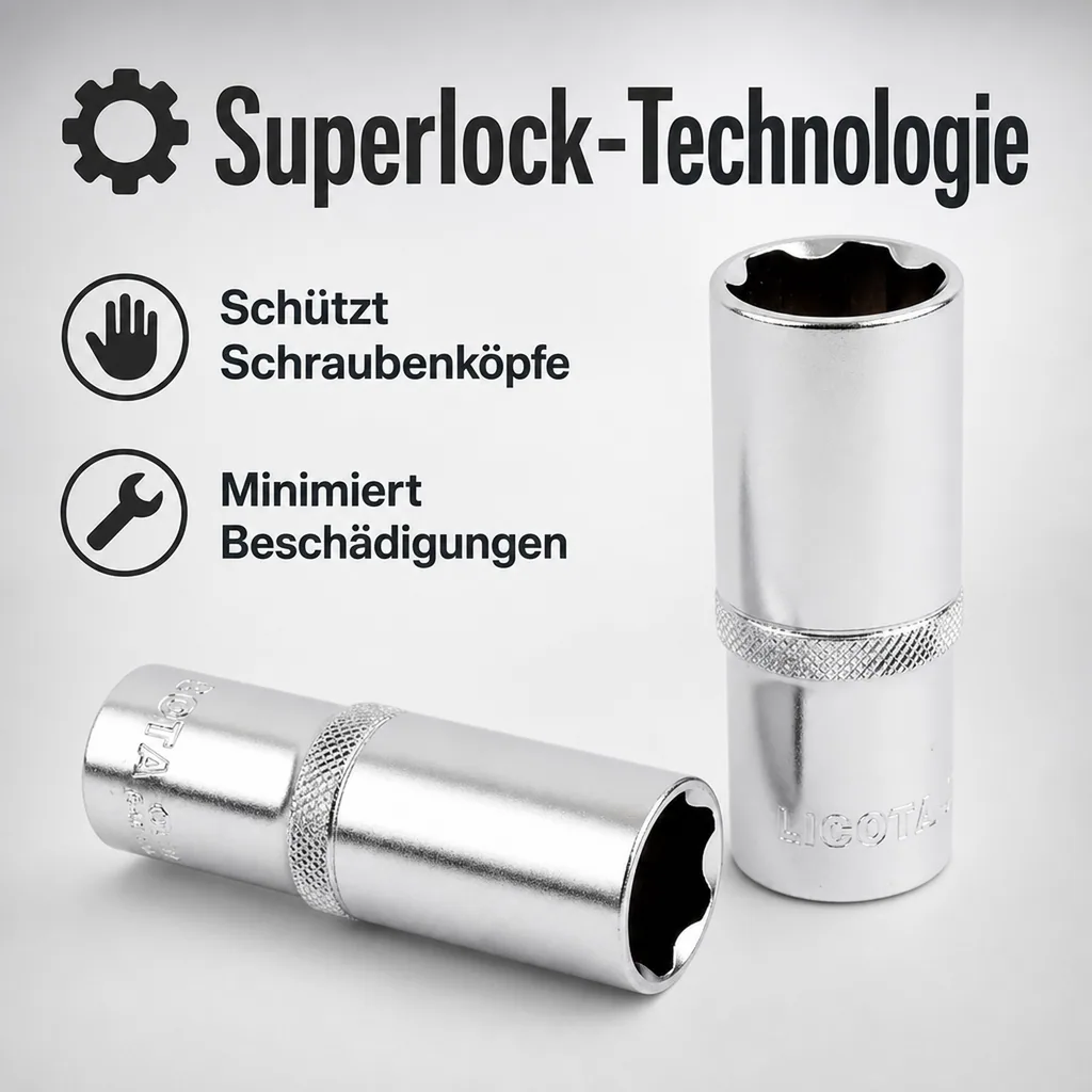 8mm Nuss, 1/2 Zoll Superlock Stecknuss, Lange Ausführung, CrV