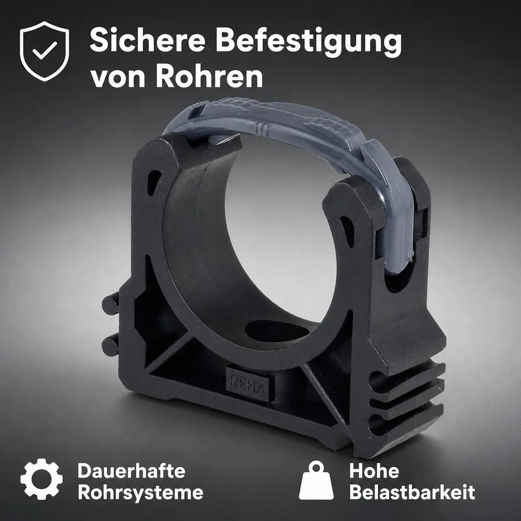 PVC Rohr 50mm, Rohrklemme 50mm, PVC-U Rohr, Rohrschelle PVC