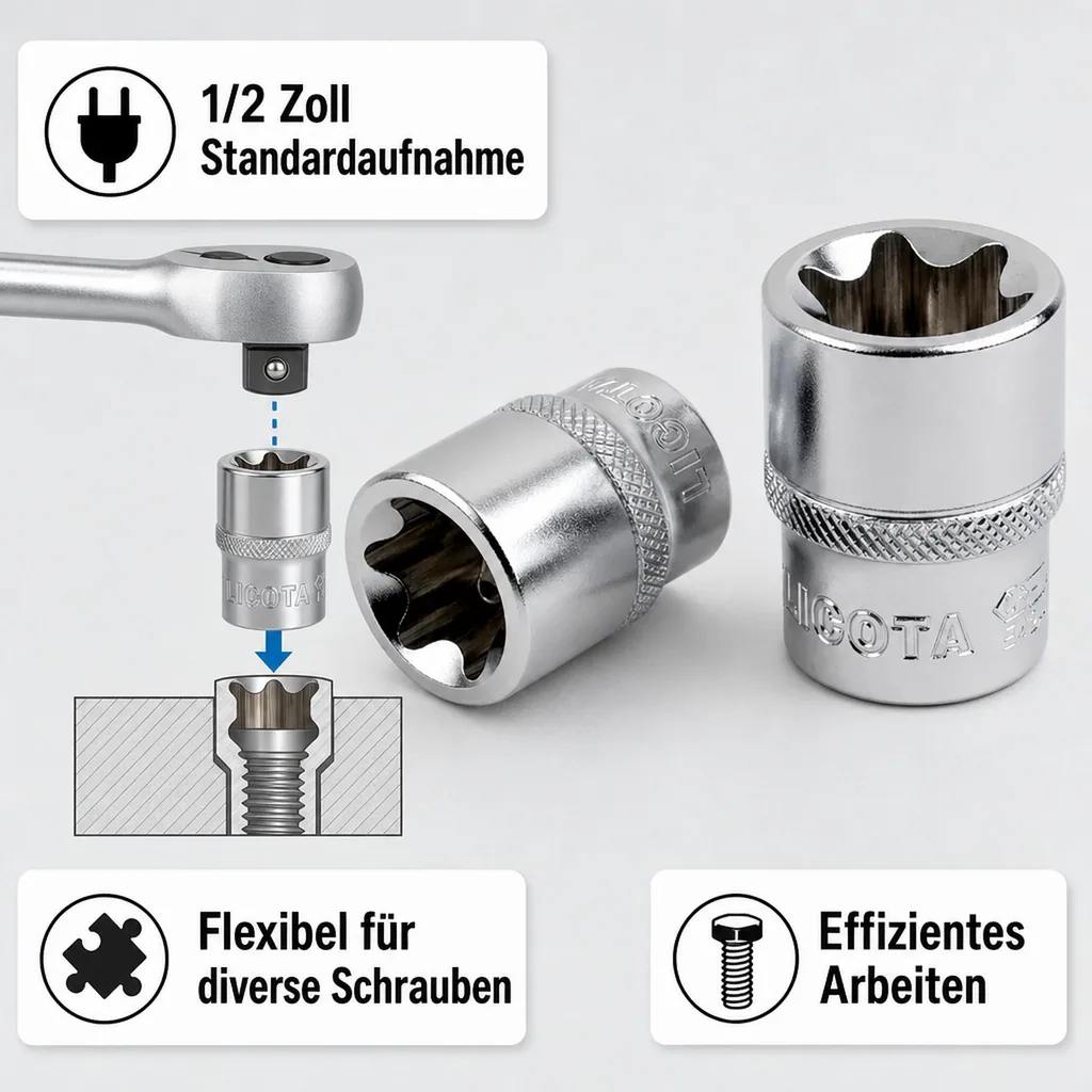 Innensechskant Nuss, Aussen Innensechskant, E14, 1/2 Zoll, CrV