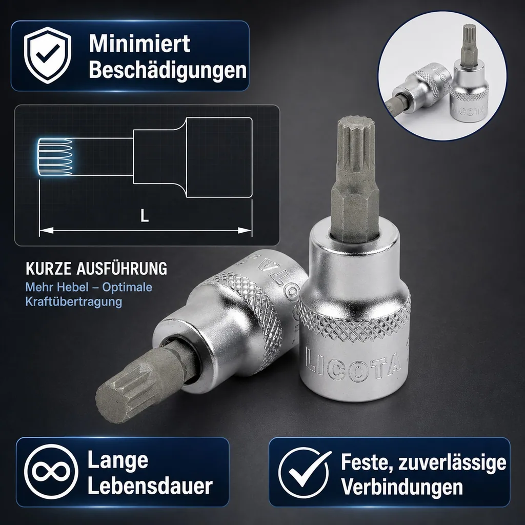 M6 Vielzahn Nuss, XZN Nuss, 1/2 Zoll, kurze Ausführung