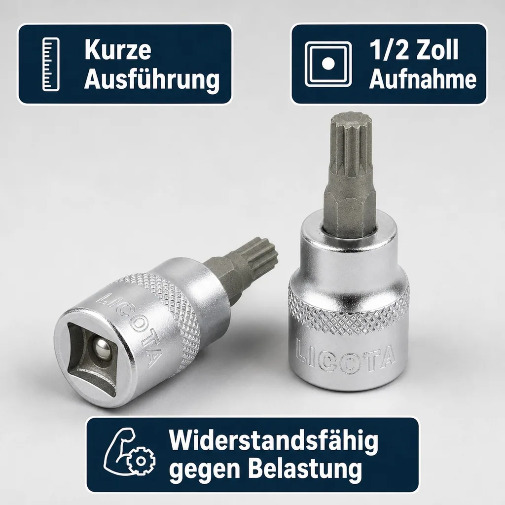 M6 Vielzahn Nuss, XZN Nuss, 1/2 Zoll, kurze Ausführung