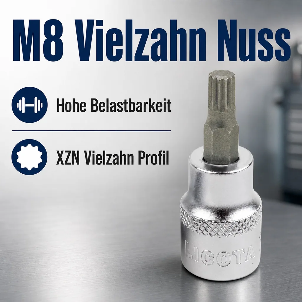 Vielzahn Nuss M8, 1/2 Zoll, kurze Ausführung, Stecknuss CrV