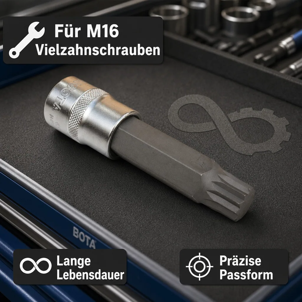 M16 Vielzahn Nuss, 1/2 Zoll Langnuss, 100mm, S2 Stahl, XZN